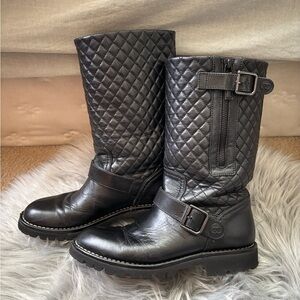 Chanel Calfskin Quilted Biker Boots Size 37.5